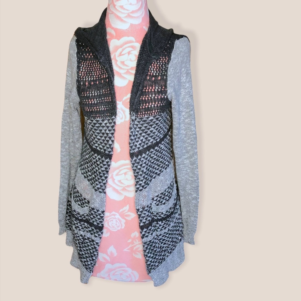 Maurices Knit Stripe Open Front Cardigan with Pockets and Hood